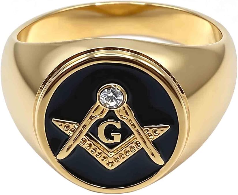 Silver Masonic Ring for Men S925 Sterling Silver Gold Plated Freemason Masonic Ring Mason Signet Ring Mason Biker Band for Men Husband Father Birthday Size 4 to 16