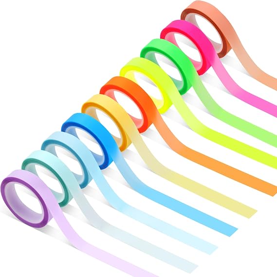 Utron 10 Rolls Colorful Highlighter Tape, 0.31" x 16.5 ft Highlighter Tape Removable, Transparent Highlighter Strips, Highlighter Tapes for Books Teachers Students
