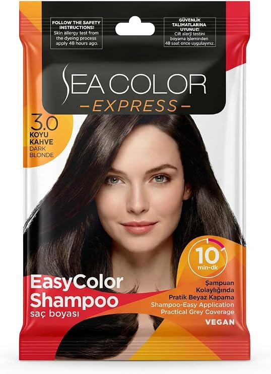 Sea Color Express Amonyaksız Şampuan Boya, Şampuan Kolaylığında Saç Boyama 3.0 Koyu Kahve