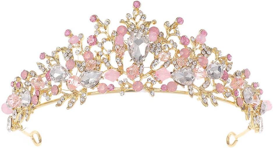 Kids Pink Crystal Tiara Girls Princess Costume Rhinestone Crown Headband Wedding Bridal Hair Accessories Birthday Communion Pageant Prom Halloween Christmas Cake Topper Dress Up Gift