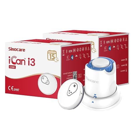 Sinocare iCan i3 Continuous Glucose Monitor,15 Day Wear-life CGM-2 PCS | 15 Days Wear-life & IP28, Every 3 Minutes Output Test Value Via iCan CGM App