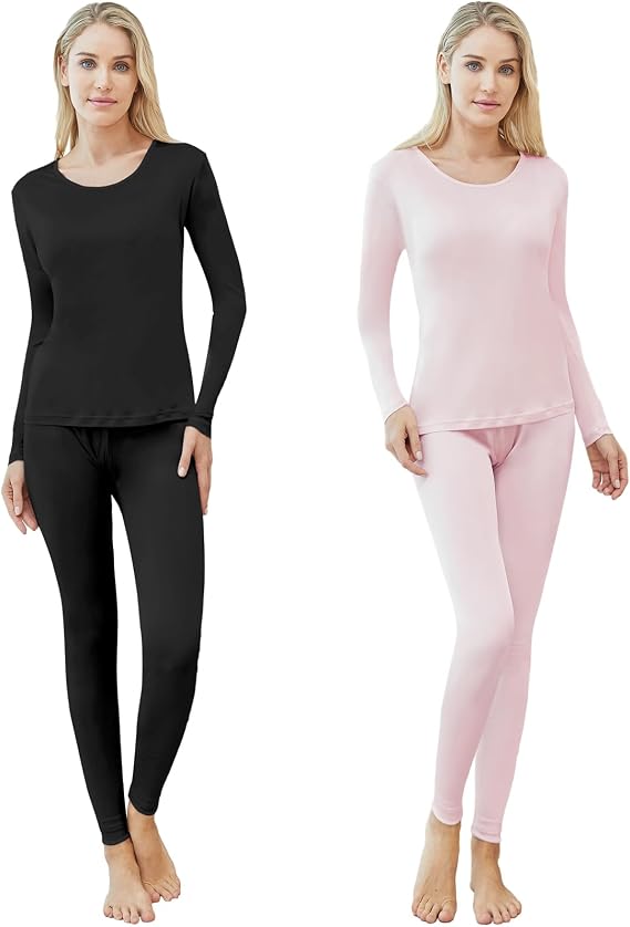 Panitay 2 Sets Women's Silk Thermal Underwear Set Mulberry Silk Long Base Layer Pajamas Top Bottom for Winter