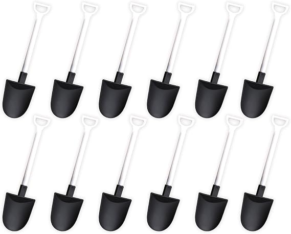 Mini Shovel Shape Spoons,Disposable Plastic Dessert Spoon (60 Pcs), Black,white