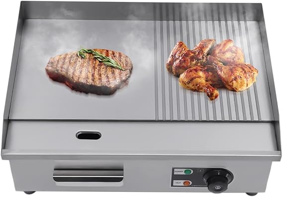 22" Commercial Electric Griddle, 1600W Countertop Flat Top Grill, Stainless Steel Countertop Electric Griddle Nonstick with122~572FAdjustable Temp & Hidden Oil Tank for Restaurant Kitchen