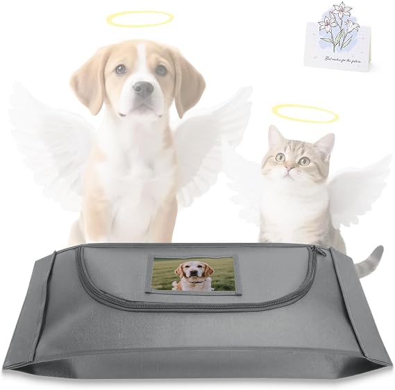 Pet Burial Bag with Memorial Keepsake Card, Grey, S