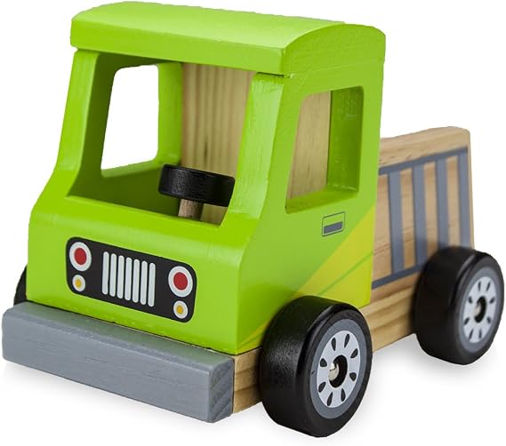 Imagination Generation Wooden Wheels Natural Beechwood Chunky Cars and Vehicles for Children +12 Months | Green Pickup Truck