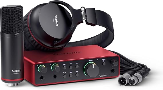 Focusrite Scarlett 2i2 Studio Gen 4 Ses Kayıt Paketi: Şarkı Yazarları İçin Kayıt, Yayın ve Podcasting İçin Kondansatör Mikrofon ve Kulaklık, USB Audio Arayüzü