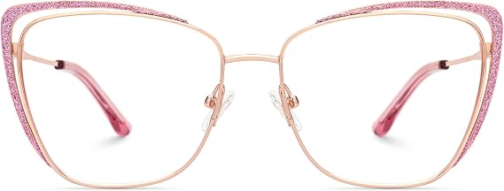 Zeelool Non-prescription Clear Lens Eyeglasses for Women Metal Cat Eye Frame Eyewear with Glitter JGM182863-01 Pink, Medium