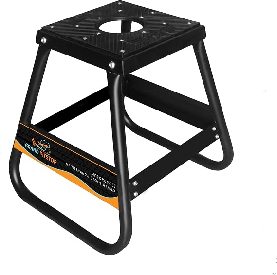 GRAND PITSTOP Heavy Duty Motorcycle Stand - Universal Dirt Bike Maintenance Stand, Powder Coated Steel, Non-Slip Off-Road MX Stand (Black)