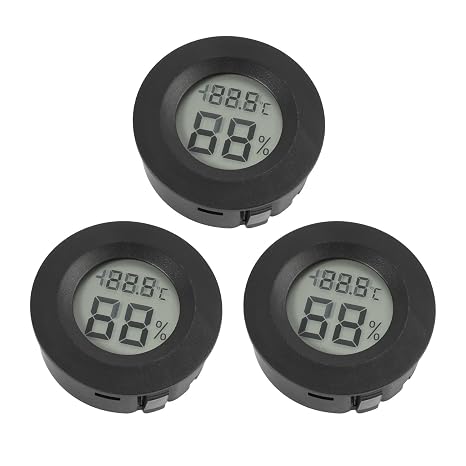 3 PCS Humidity Meter, Hygrometer Thermometer Digital Round, Mini LCD Temperature Humidity Gauge Monitor with Clear Display for Indoor Home Office Greenhouse Basement Garage Garden Shed, Black