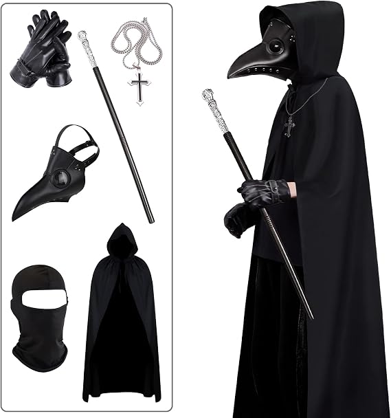 Halloween Plague Doctor Mask, Plague Doctor Costume, Halloween Costume | Scary Halloween Costume Cloak, Obito Mask for Party, Bird Mask Steampunk Cosplay, Halloween Gifts for Men Women Kids (6 PCS)