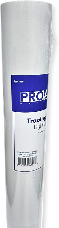 Proartek PK00049 Model TP1725W1WP030N Type 9130 White Tracing Paper Roll; 17 Inches x 25 Yards; 1-Inch Core; Transparent Surface; Accepts Pencil, Ink, and Marker; 8 lb. Basis Weight
