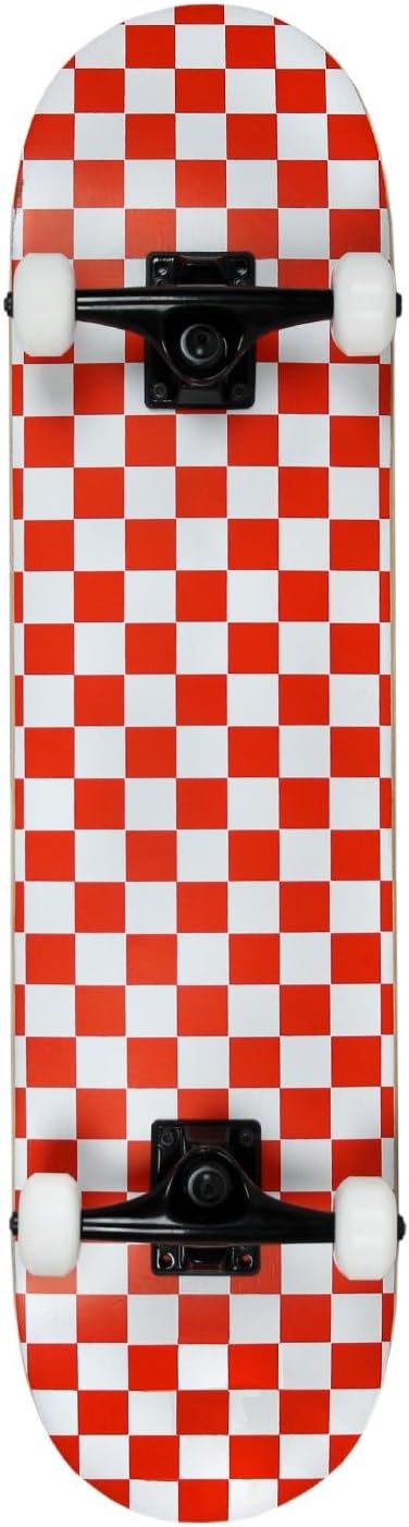 PRO Skateboard Complete Pre-Built Checker Pattern White/Red 7.75"