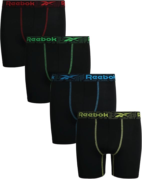 Reebok Boys Underwear 4 Pack Performance Moisture-Wicking Boxer Briefs | Lightweight Moisture-Wicking Fabric Keeps Skin Dry, Flexible Stay-Put Legs Prevent Riding Up During Activity