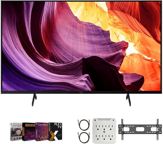 Sony KD43X80K 43" X80K 4K Ultra HD LED Smart TV Bundle with Premiere Movies Streaming + 37-100 Inch TV Wall Mount + 6-Outlet Surge Adapter + 2X 6FT 4K HDMI 2.0 Cable
