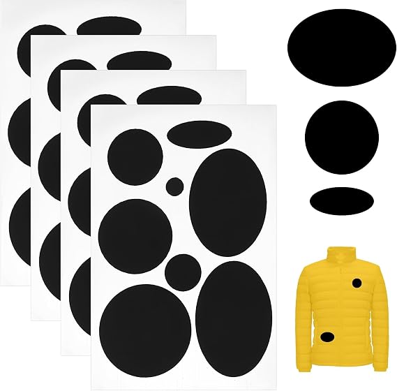 4set Puffer Down Jacket Repair Patch Kit, Black Fabric Patches & Self Adhesive Tape Alternative for Jackets, Clothing Repair Tape with Waterproof Stick On Patches
