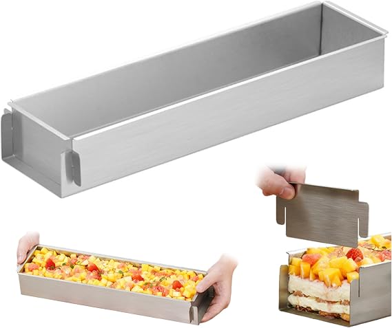 Tiramisu Pan 11.8x3.9x2.4 Inch Easy Release Stainless Steel Rectangle Cake Pan with Detachable Edge for Easy Dispensing & Selling &&