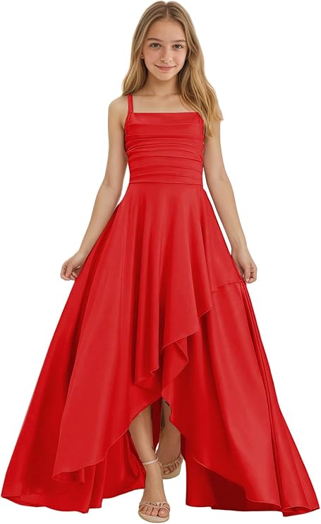 Junior Bridesmaid Dresses Chiffon Flower Girl Dress for Wedding Spaghetti Strap Pleated Girls Formal Prom Gown