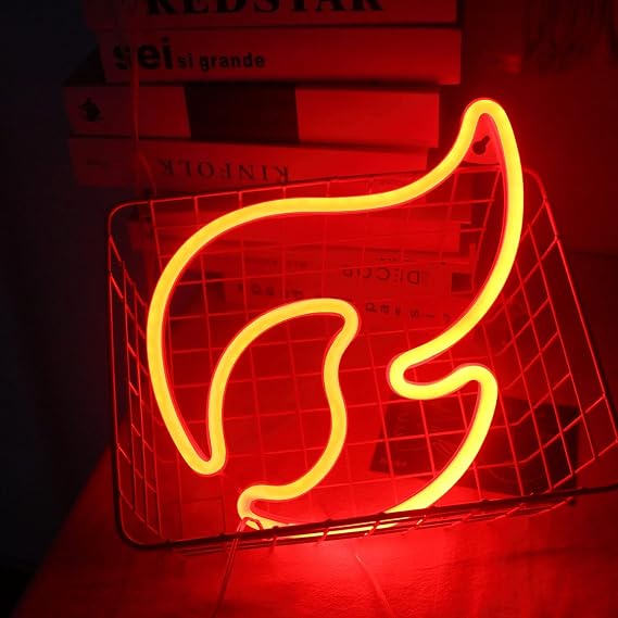 Neon Night Light, LED Neon Signs Night Light Flame Neon Lights Neon Lights for Kids Bedroom Battery USB Operated (Red)
