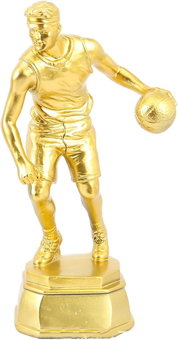 Sculpted Resin Basketball Superstar Slam Dunk Statue with Golden MVP Champion Trophy, Dynamic Sports Decor Accent, Sports Memorabilia Collector's Award