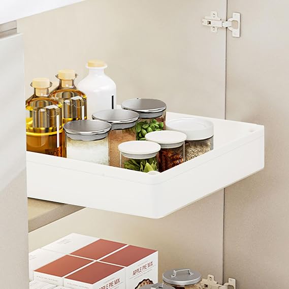 Teleskopschublade - Teleskopschublade zum Kleben - Ausziehbare Schubladen-Aufbewahrungsregale - Küchenschrank Organizer Ausziehbar - Slide out Cabinet Organizer Küche - 18 cm B x 38 cm T x 6.5 cm H