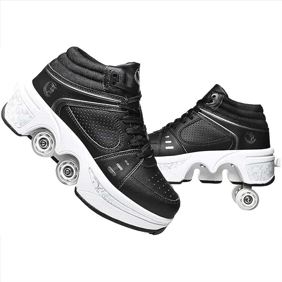 Roller Skates for Women & Men - Outdoor 2 in 1 Parkour Shoes with Wheels for Girls & Boys - Double Row Deform Kick Roller Skates - Quad Skating Shoes for Recreation