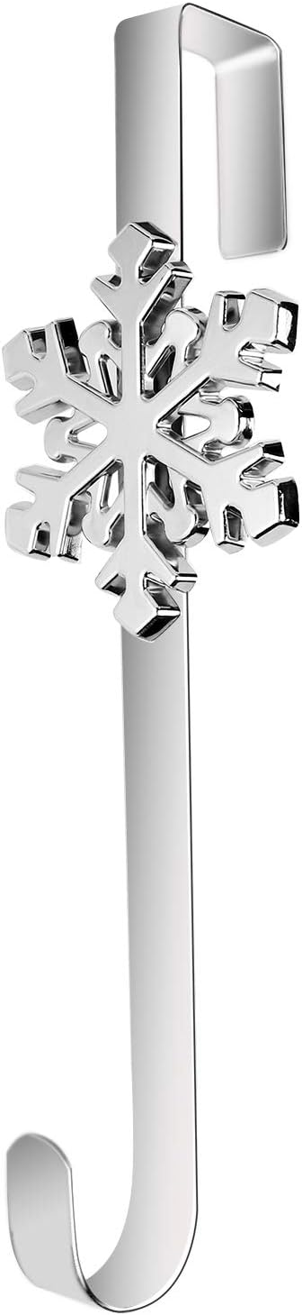 URATOT Christmas Silver Metal Wreath Hanger 14.5 Inches Wreath Hook with Snowflake Interchangeable Icons for Front Door Heavy Duty Wreath Holder for Wreath Christmas Decorations