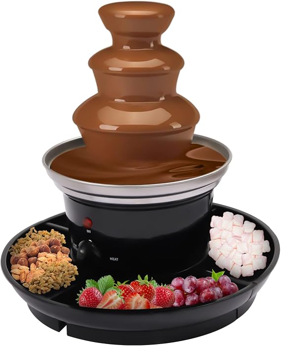 Chocolate Fountain Machine 3 Tiers Electric Chocolate Fondue Fountain Machine with Food Tray and Rotating Spiral Rod, 1-Pound Capacity for Family Gatherings Anniversaries Wedding