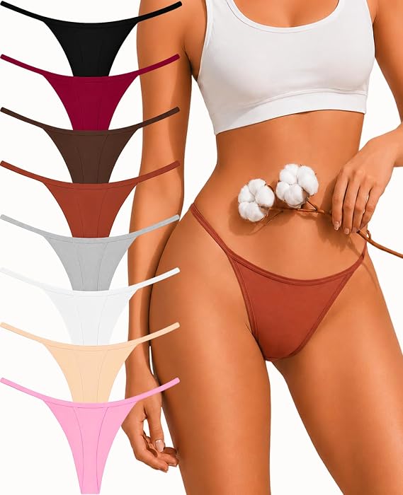 FINETOO 8 Pack Cotton Thongs for Women Sexy G-string Thong Underwear Seamless Low Rise Panties for Ladies Lingerie XS-XXL