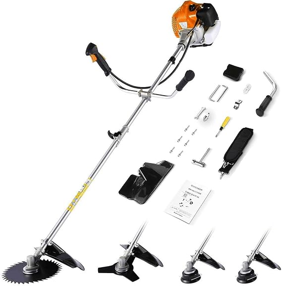 Homdox 58CC 2-Cycle Gas Weed Eater, 4 in 1 Gas Brush Cutter, String Trimmer and Weed Wacker Trimmer for Lawn and Garden Care Trimming, Orange.