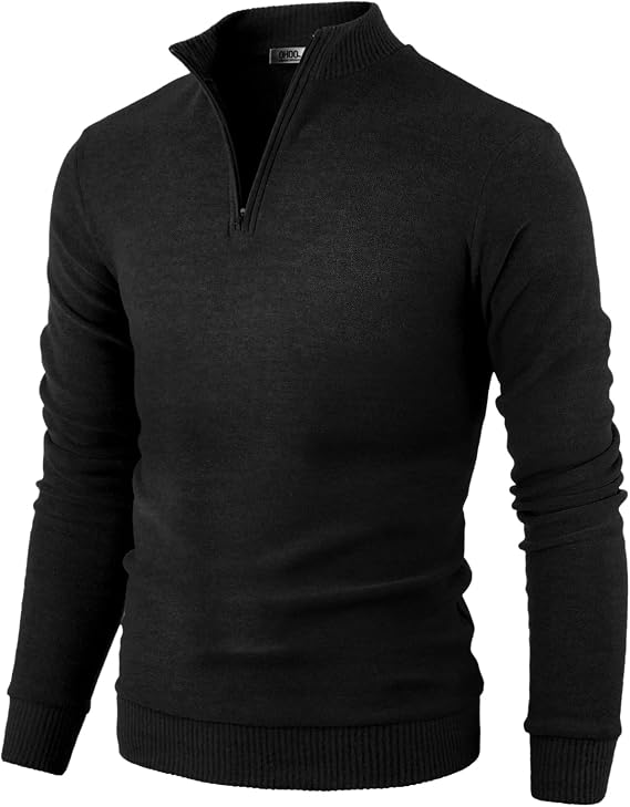 Ohoo Men's Slim Fit Quarter-Zip Polo Pullover Casual Mock Neck Cable Knit Sweater