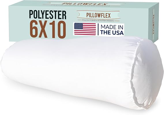 Pillowflex Bolster Pillow - 6x10 - Plush Polyester-Filled Insert for Decorative Shams - Odorless, Lint and Dust-Free Polyester Filling, No Lumps, Poly-Cotton Shell for Decorative Shams (White, Round)