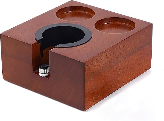 IKAPE Espresso Tamper Station, 51MM, 54MM, 58MM Wooden Coffee Tamper Holder Base, Espresso Tamp Mat Stand Fit for 51 to 58MM Espresso Accessories - Can be Adjustable Portafilters Stand Height