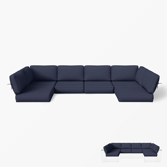 Outdoor Replacement Cushions for Patio Furniture, 5" Foam High-Density, 14-Piece Water-Resistant Outdoor Cushion for 6-Seat Sectional Patio Conversation Sets, Liner&Cover