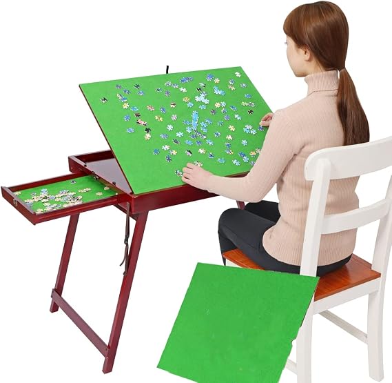 Wooden Puzzle Table, Portable Jigsaw Puzzle Tables for with Non-Slip Surface and 2 Drawers, Tilting Jigsaw Puzzle Table, Suit for 1000 Pieces Puzzles