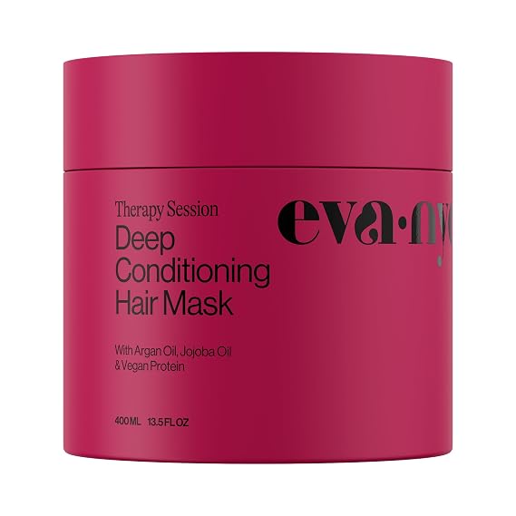 Eva NYC Therapy Session Deep Conditioning Hair Mask with Vegan Protein, Jojoba Oil + Argan Oil - Hydrate, Soften + Repair Hair Strength - Sulfate Free - Warm Vanilla Scent - 13.5 fl oz