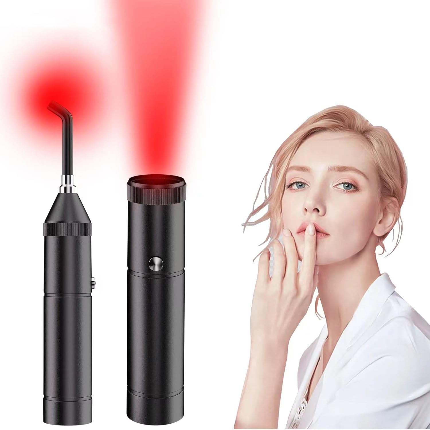Cold Sore Red Light Device, Cold Sore Canker Device Red Light Device for Mouth Nose Ear Knee Hands Joint Muscle, Red Cold Sore Device Black with 3 LEDs