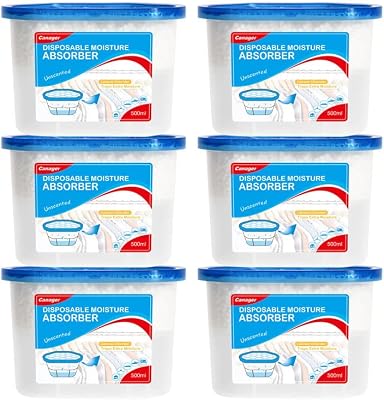 CANAGER Fragrance Free Moisture Absorber Box,Odor Eliminator and Dehumidifier Boxes for Closet,Bedroom,Kitchen,Bathroom-6 Packs,Cups - Traps Moisture for Fresher, Cleaner Air