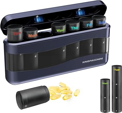 KingPavonini Weekly Pill Organizer 23 Times a DayDIY Connection, Magnetic Travel Pill Case 7 Day, Am Pm Daily Pill Box, Pill Holder Container for Vitamin, Fish Oil Medicine Organizer