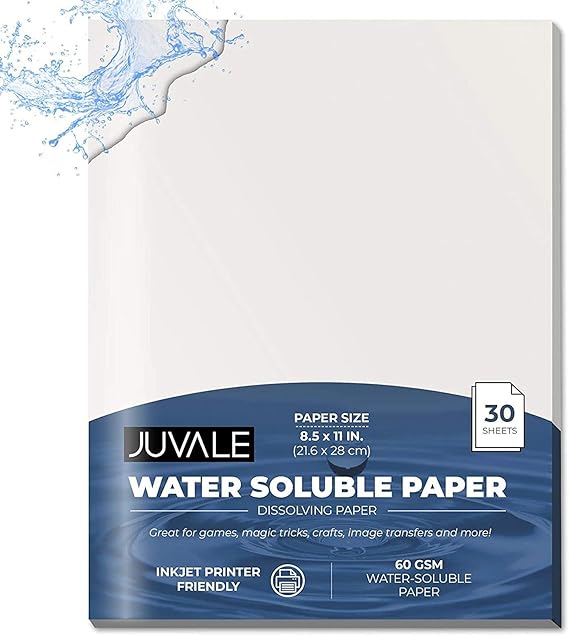 Juvale Water Soluble Paper Transfer Sheets - 8.5 x 11 in, White, 30 Pack - Printer-Compatible Dissolvable Sheets & Wash-Away Backing for Stick & Stitch Embroidery Transfers & Disappearing Paper