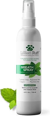 Lillian Ruff Dog Breath Freshener Dental Care Spray - Dog Oral Health Teeth Cleaning Formula Targets Bad Dog Breath, Plaque & Tartar Build-Up, Supports Oral Care, Gum Health & Immune System 4oz
