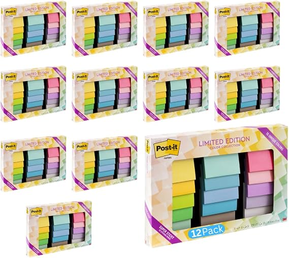 Post-it Super Sticky Notes 654-15SSHOL, 3 in x 3 in (76 mm x 76 mm) - (12 Pack)