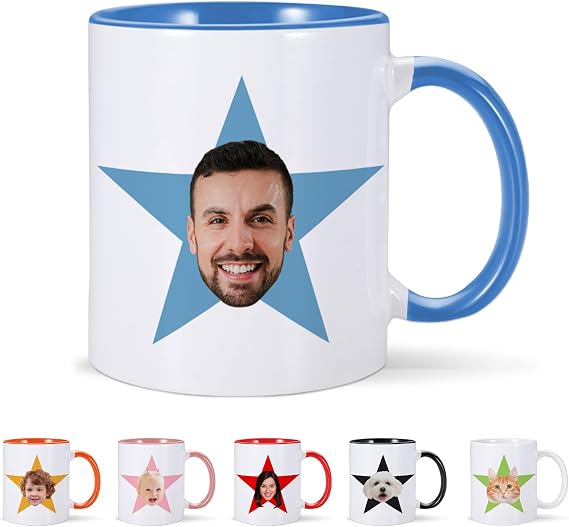 Custom Mug With Face Photo,Personalized Funny Office Coffee Mug with Star
