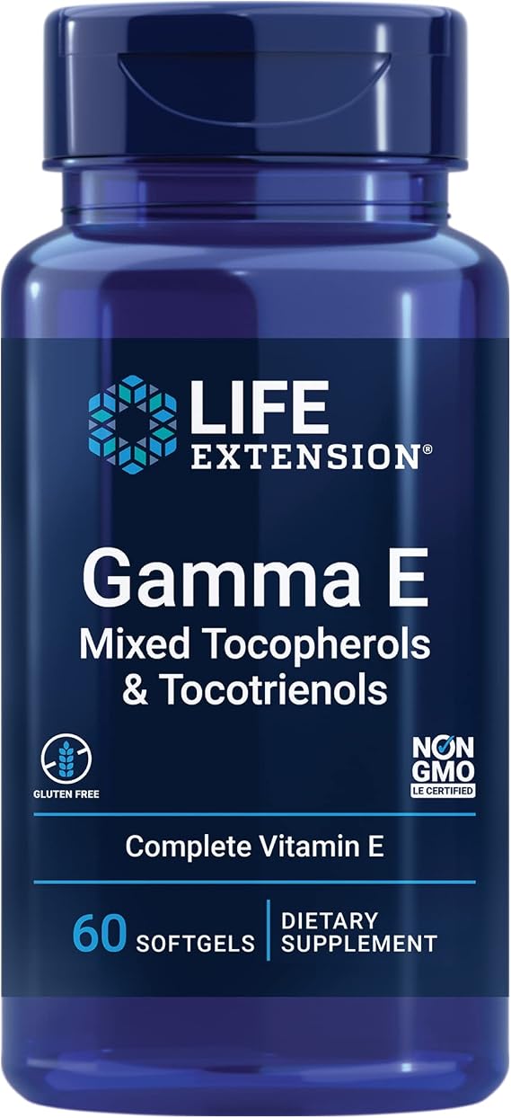 Life Extension Gamma E Mixed Tocopherols & Tocotrienols Complete Vitamin E Spectrum, Antioxidant Protection Non-GMO, Gluten-Free 60 Softgels | Complete Vitamin E Spectrum with Mixed Tocopherols & Tocotrienols for Antioxidant Protection, Non-GMO & Gluten-Free