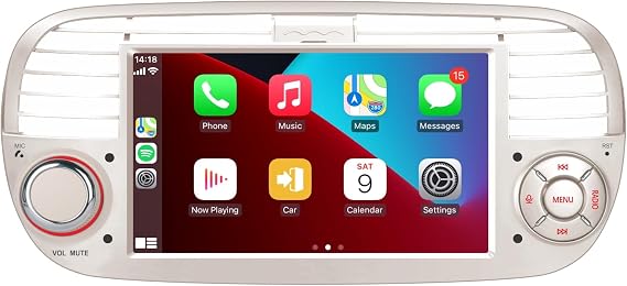Double DIN Car Radio Compatible with Wireless Carplay Android Car for Fiat 500 2007-2015 Inch IPS Bluetooth/FM/AM Radio/USB/EQ