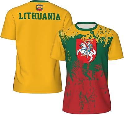 Lithuania Flag Grain Sports Mesh T-Shirt Retro Jerseys for Running Cycling Soccer Tennis Fitness Climbing, Black