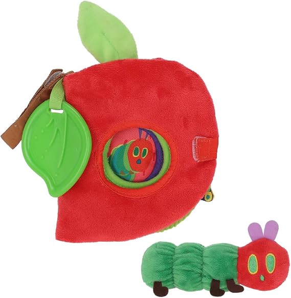 Eric Carle Very Hungry Caterpillar Activity Apple and Plush - Crinkle Texture Inside and Attached Leaf Teether Hanging Loop for On The Go Fun