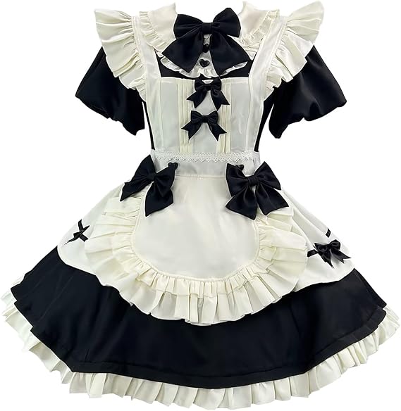 Maid Outfit for Women Costume Lingerie French Maid Cosplay Lolita Dress with Cat Ears Headwear Socks Set