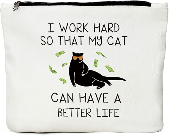 JIUWEIHU Cat Lover Gifts for Women, Cosmetic Bag for Women, Cute Gifts for Cat Lovers, Crazy Pet Lady Gifts Pet Themed Print, Funny Birthday Gifts for Women, Mom, Friend