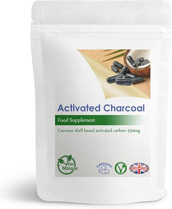 Activated Charcoal Capsules 450mg | Natural Coconut Shells | Vegan | Helps Detox & Reduce Flatulence (Pack of 180)